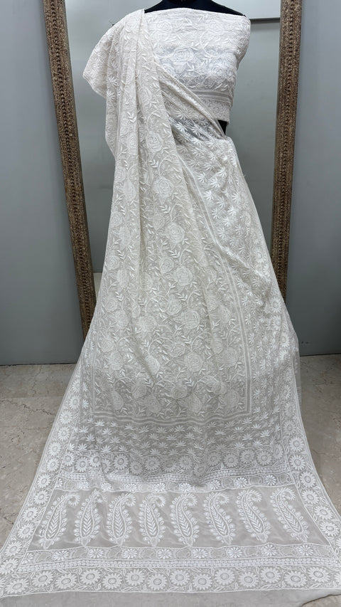 Pure Georgette Lehenga With Heavy Fine Chikan Work Off White 02