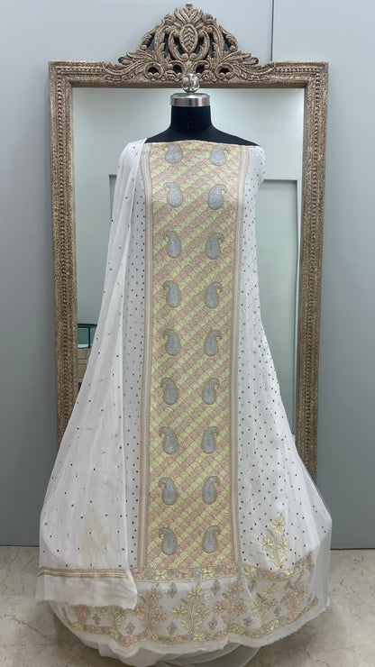 Badla Mukaish and Heavy Multicoloured Cutdana Shirt and Dupatta White 01