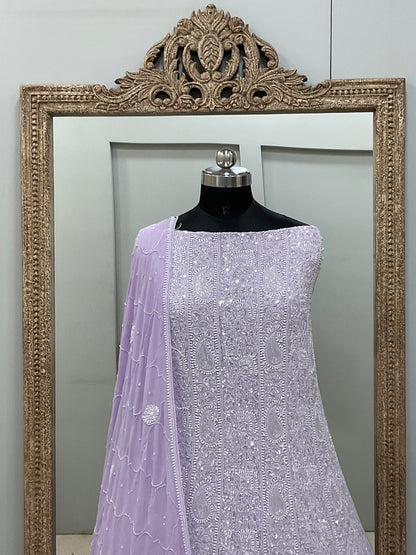 Pure Georgette Anarkali Heavy Pearl, Cutdana and Sequence Lilac