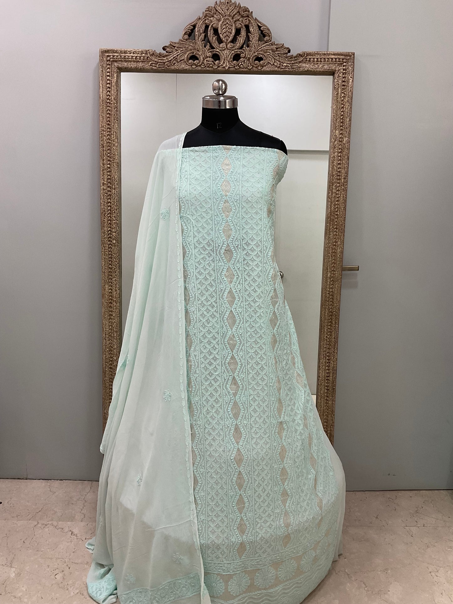 Colored Pearl Georgette Shirt With Dupatta Blue