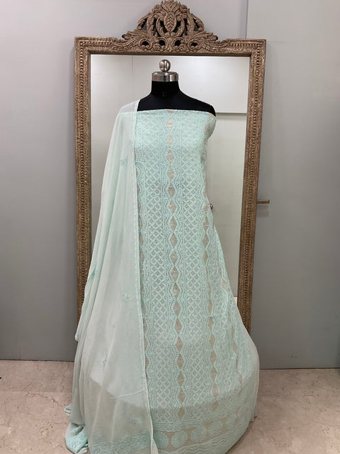 Colored Pearl Georgette Shirt With Dupatta Blue