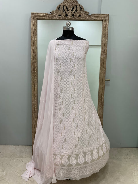 Colored Pearl Georgette Shirt With Dupatta Lilac