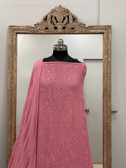 Colored Pearl Georgette Shirt With Dupatta Rust