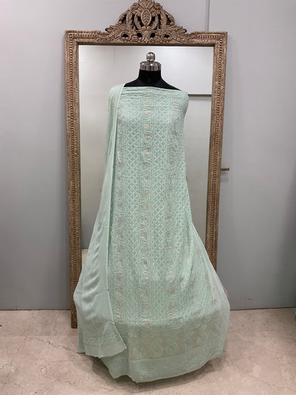 Colored Pearl Georgette Shirt With Dupatta Sea Green