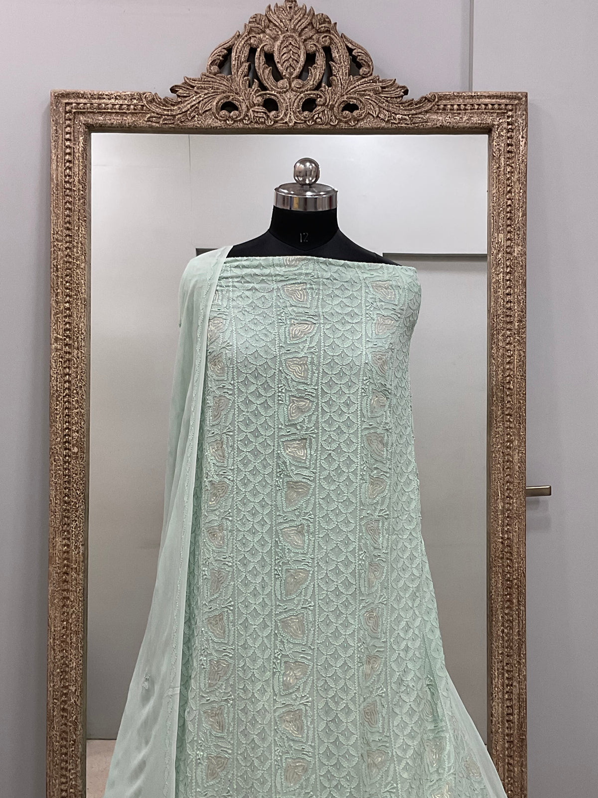 Colored Pearl Georgette Shirt With Dupatta Sea Green