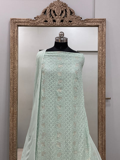 Colored Pearl Georgette Shirt With Dupatta Sea Green