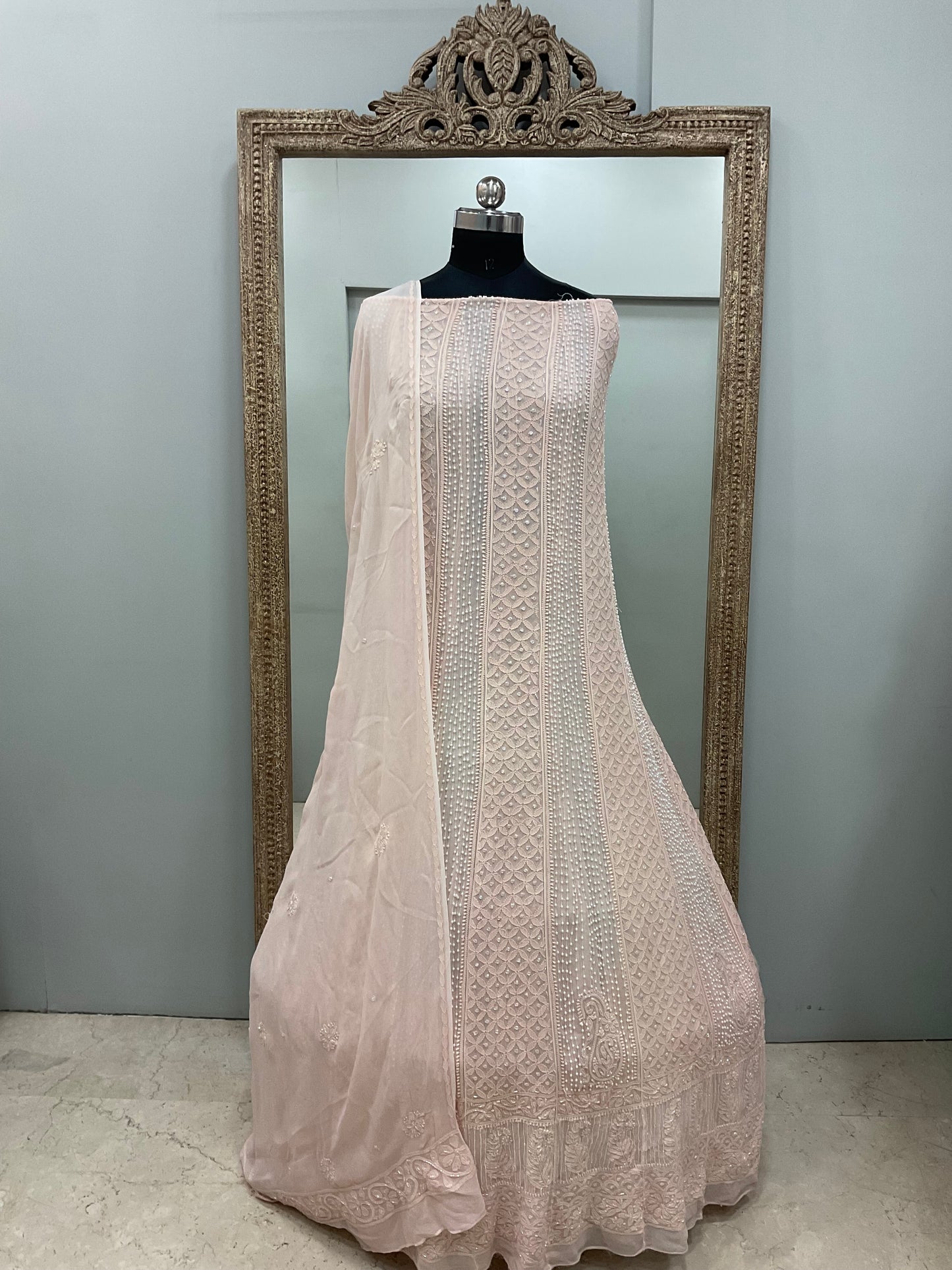 Anarkali Heavy Pearl, Cutdana and Sequence Peach