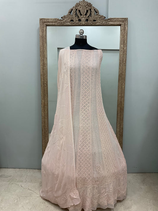 Anarkali Heavy Pearl, Cutdana and Sequence Peach
