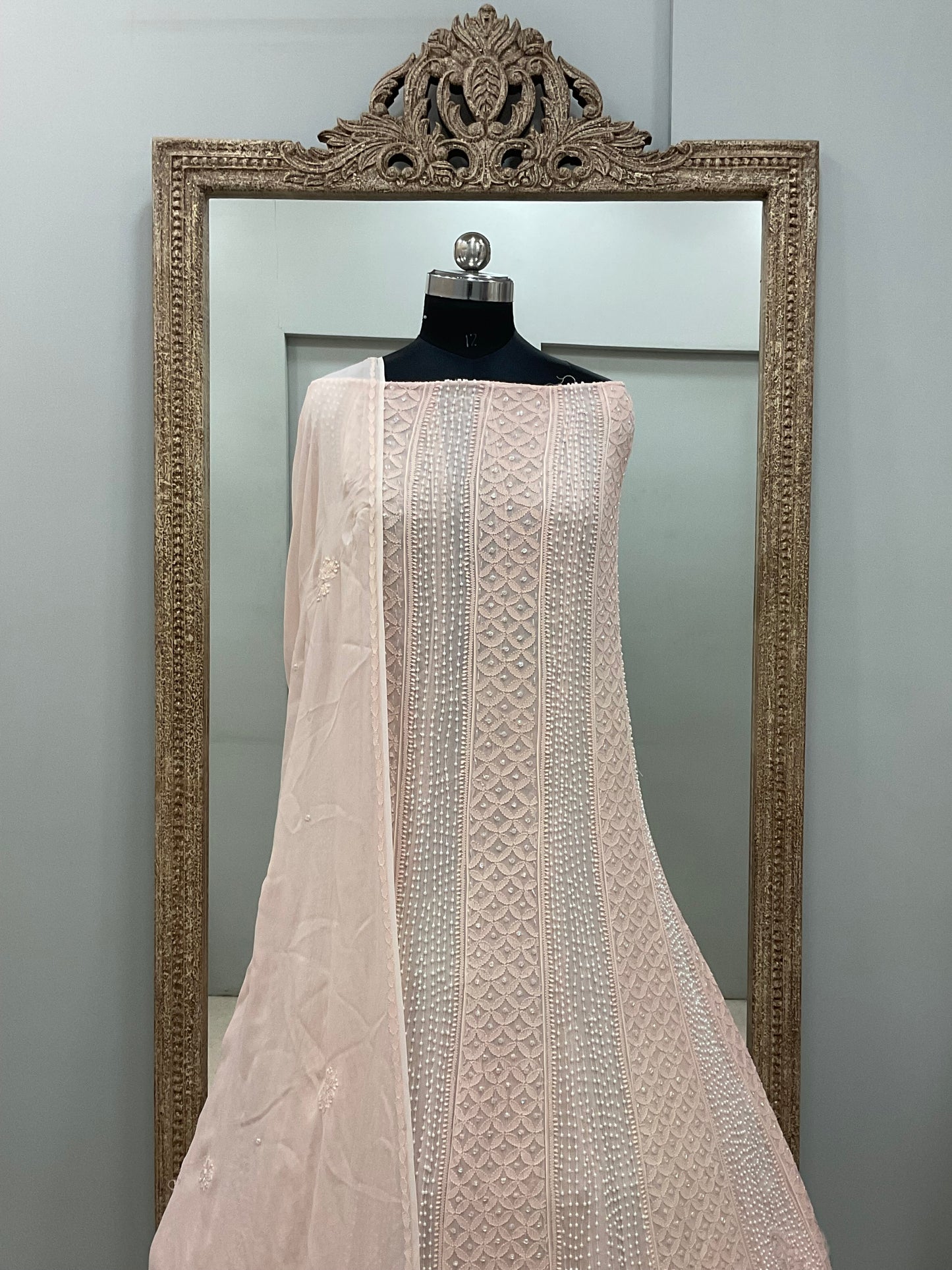 Anarkali Heavy Pearl, Cutdana and Sequence Peach