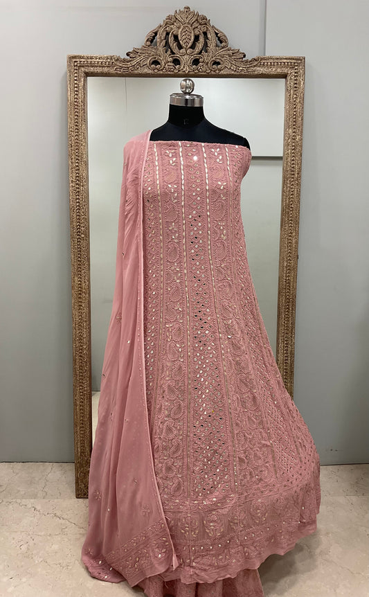 Georgette Anarkali Heavy Gota Mirror And Pearl Work Brick Red