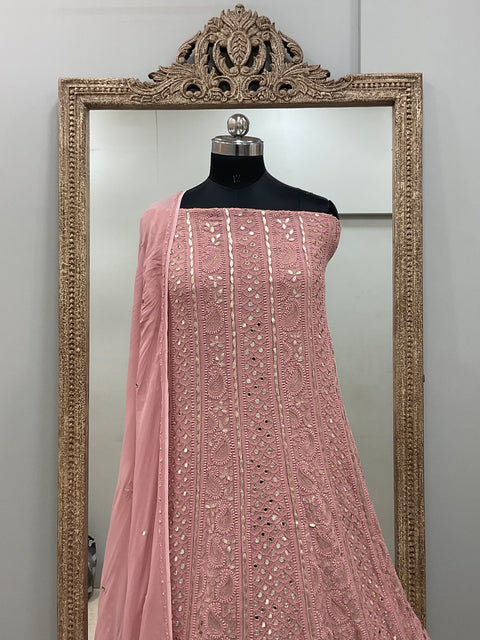 Georgette Anarkali Heavy Gota Mirror And Pearl Work Brick Red
