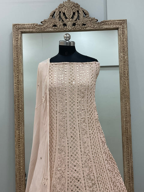 Georgette Anarkali Heavy Gota Mirror And Pearl Work Peach