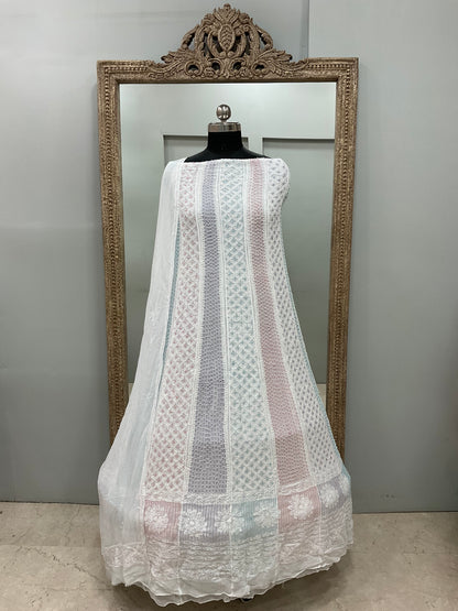Georgette Anarkali Multicoloured Pearl And Cutdana Work White 06