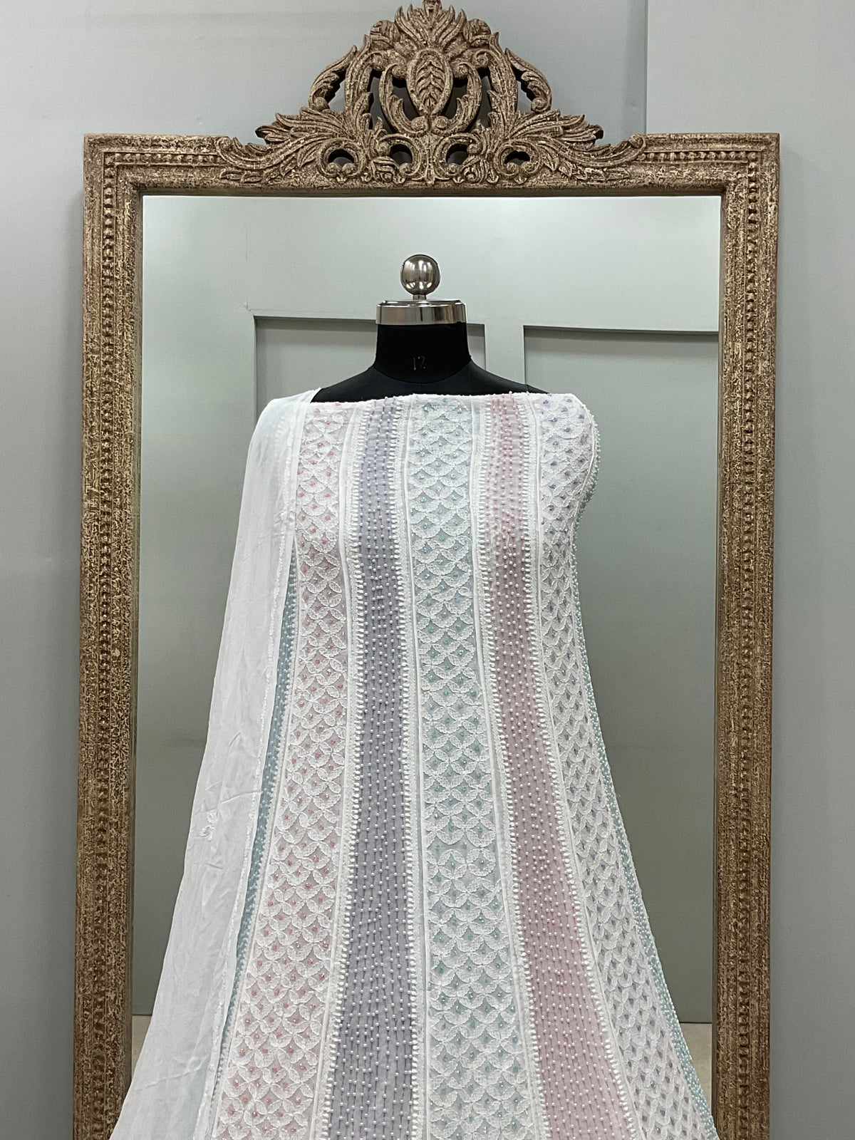 Georgette Anarkali Multicoloured Pearl And Cutdana Work White 06