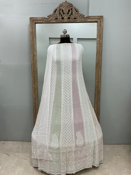 Georgette Anarkali Multicoloured Pearl And Cutdana Work White 07