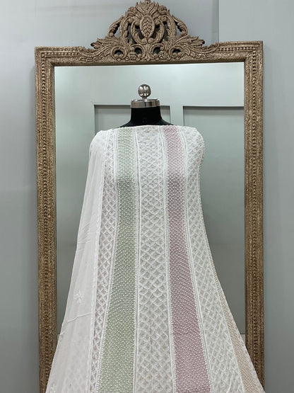 Georgette Anarkali Multicoloured Pearl And Cutdana Work White 07