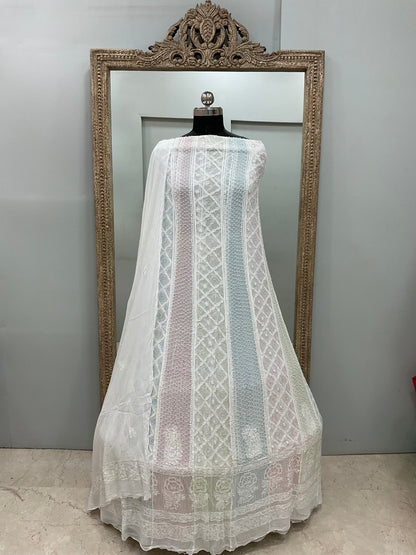 Georgette Anarkali Multicoloured Pearl And Cutdana Work White 08