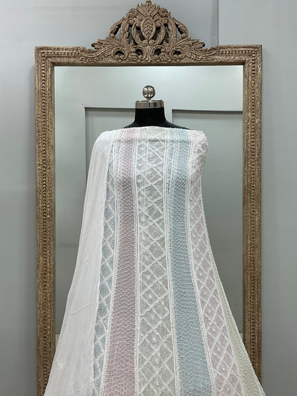 Georgette Anarkali Multicoloured Pearl And Cutdana Work White 08