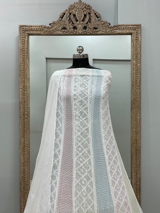 Georgette Anarkali Multicoloured Pearl And Cutdana Work White 08