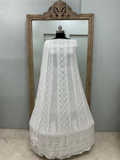 Georgette Anarkali Heavy Pearl And Cutdana Work White 08