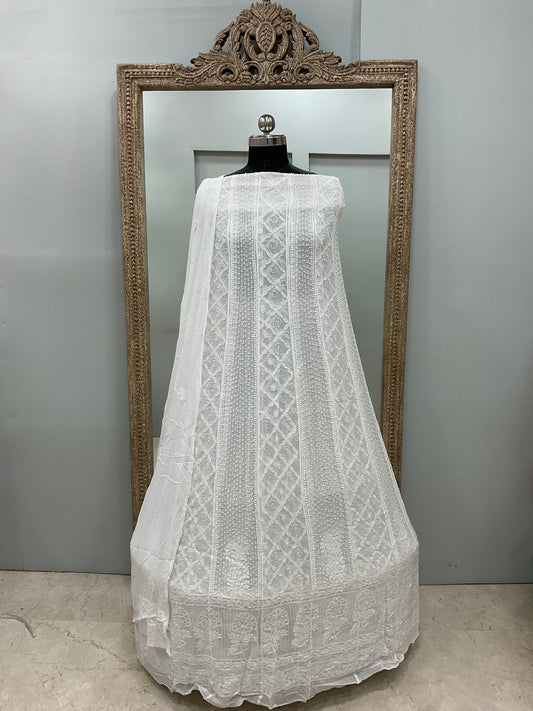 Georgette Anarkali Heavy Pearl And Cutdana Work White 06