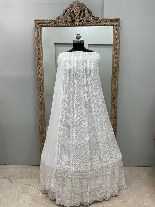 Georgette Anarkali Heavy Pearl And Cutdana Work White 04