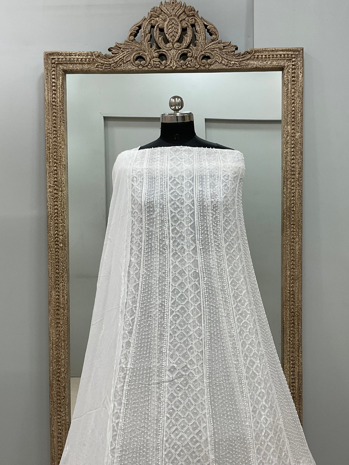Georgette Anarkali Heavy Pearl And Cutdana Work White 04