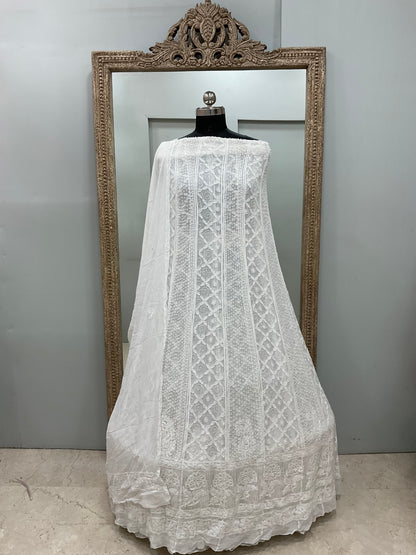 Georgette Anarkali Heavy Pearl And Cutdana Work White 03