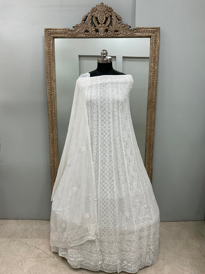 Georgette Anarkali Pearl And Cutdana Work White 01