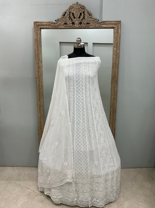 Georgette Anarkali Pearl And Cutdana Work White 01