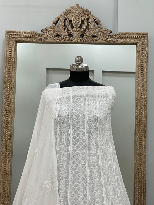Georgette Anarkali Pearl And Cutdana Work White 01