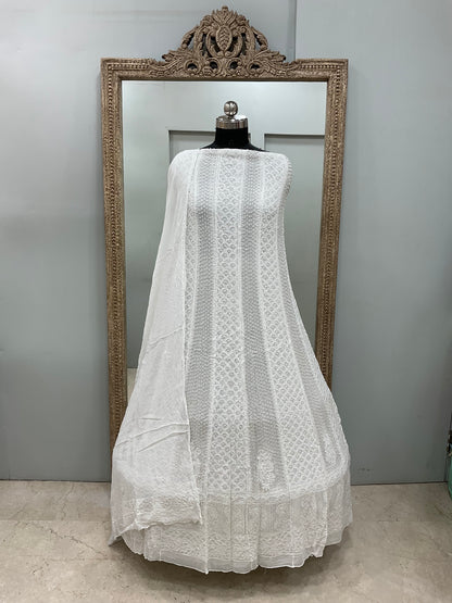 Georgette Anarkali Pearl And Cutdana Work White 02