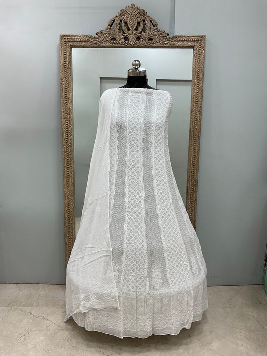 Georgette Anarkali Pearl And Cutdana Work White 02