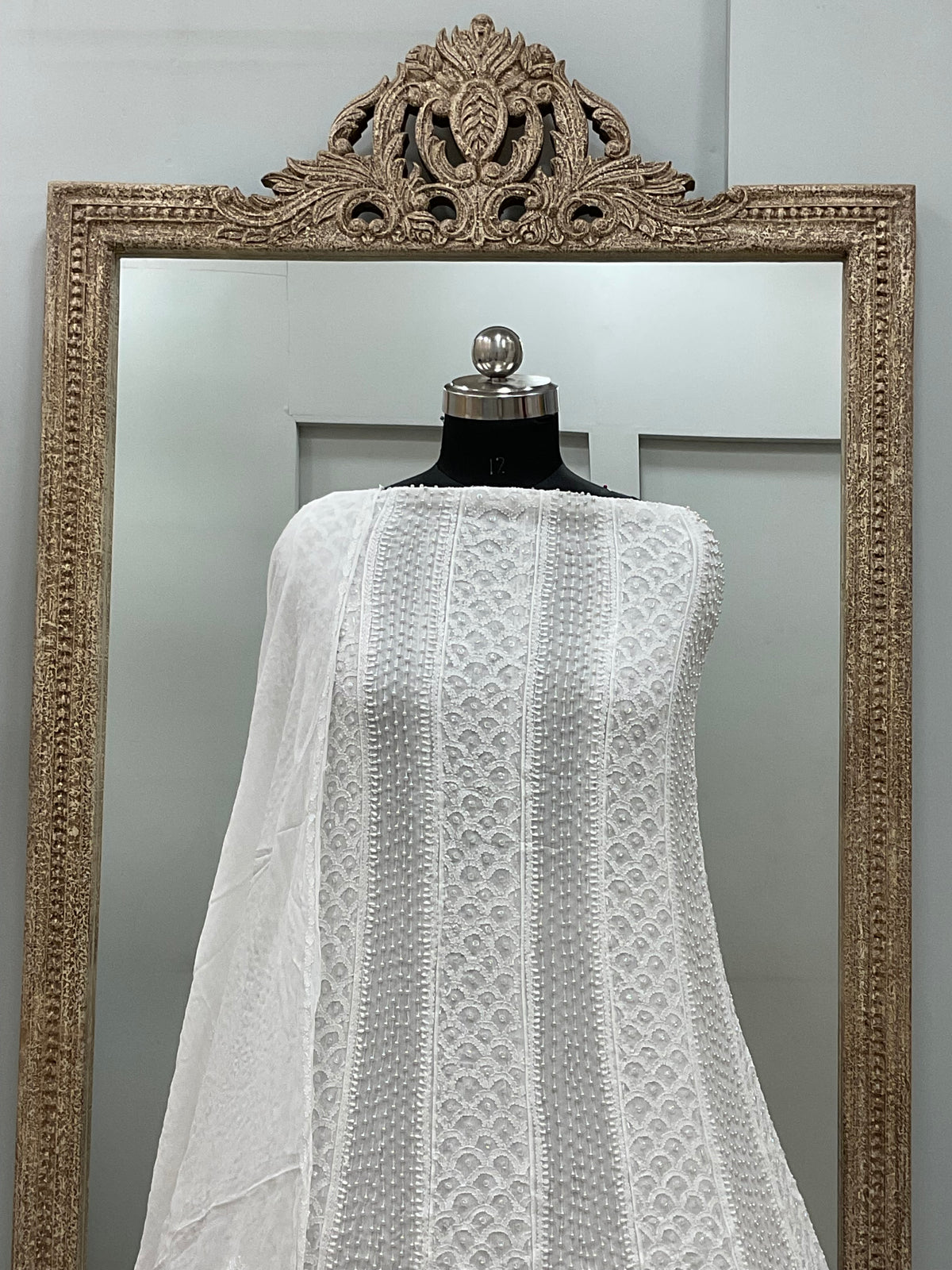 Georgette Anarkali Pearl And Cutdana Work White 02