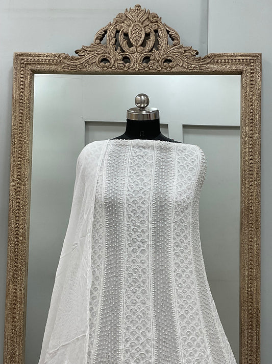 Georgette Anarkali Pearl And Cutdana Work White 02