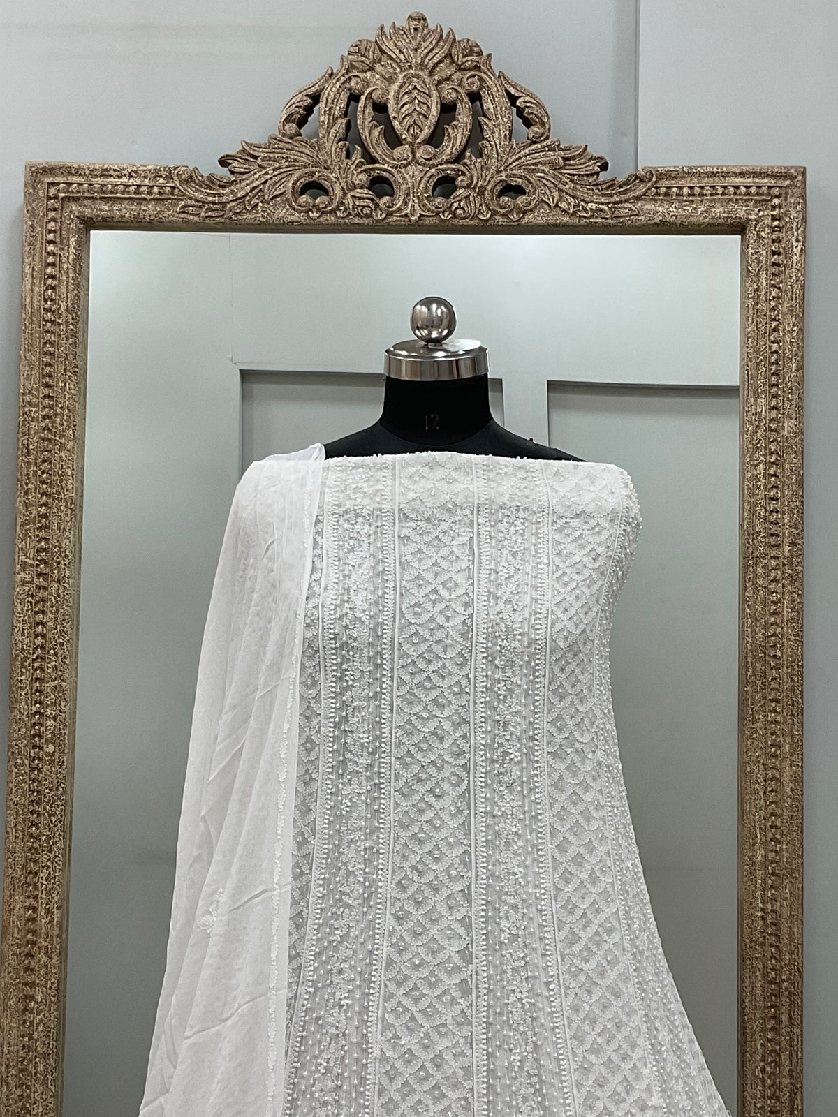 Georgette Anarkali Pearl And Cutdana Work White 03