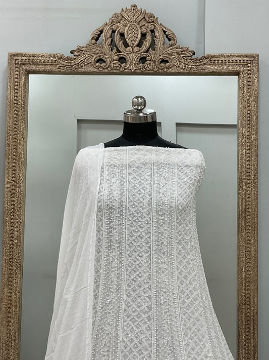 Georgette Anarkali Pearl And Cutdana Work White 03