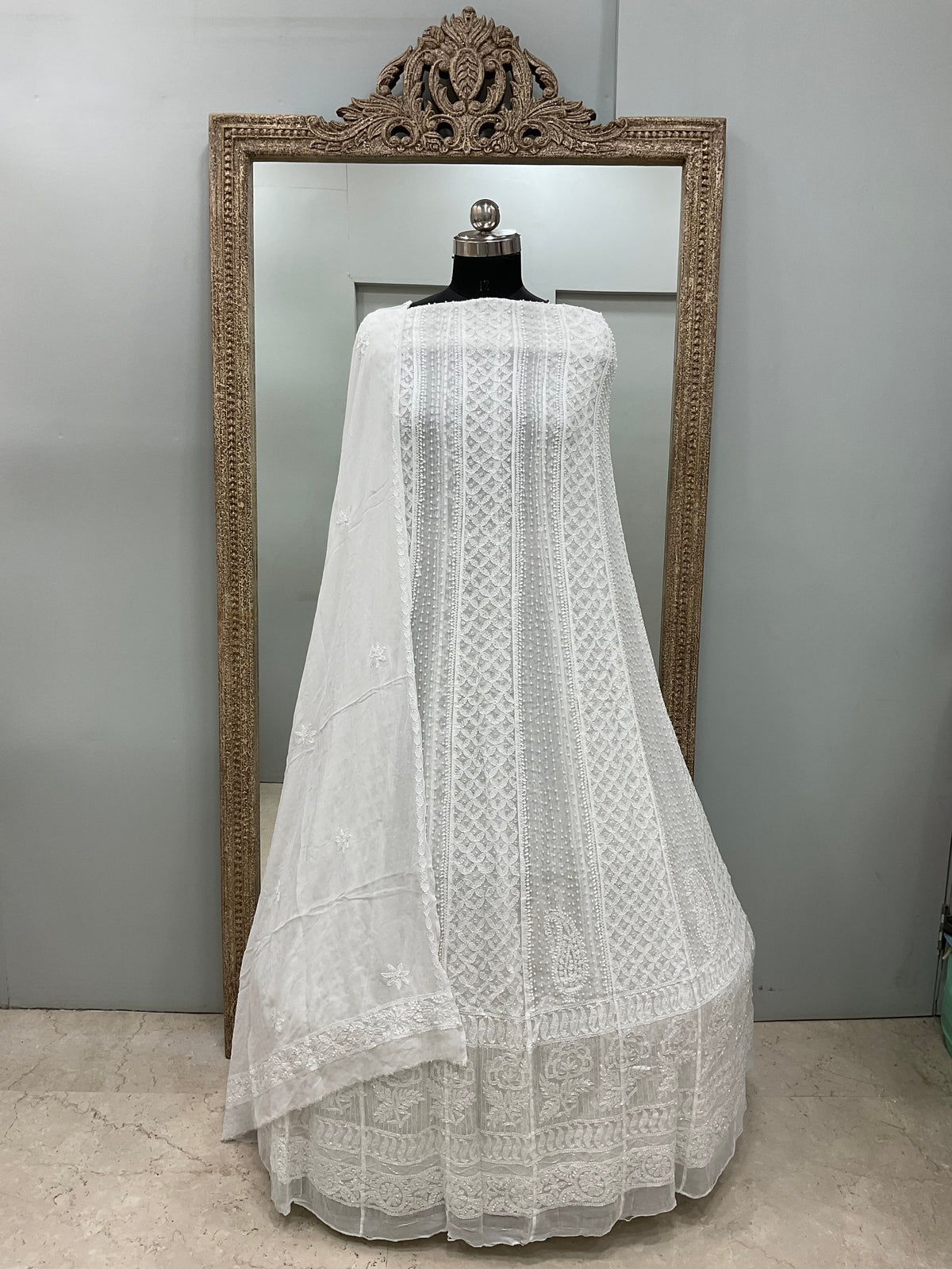 Georgette Anarkali Pearl And Cutdana Work White 05