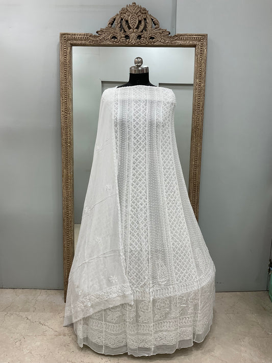 Georgette Anarkali Pearl And Cutdana Work White 05