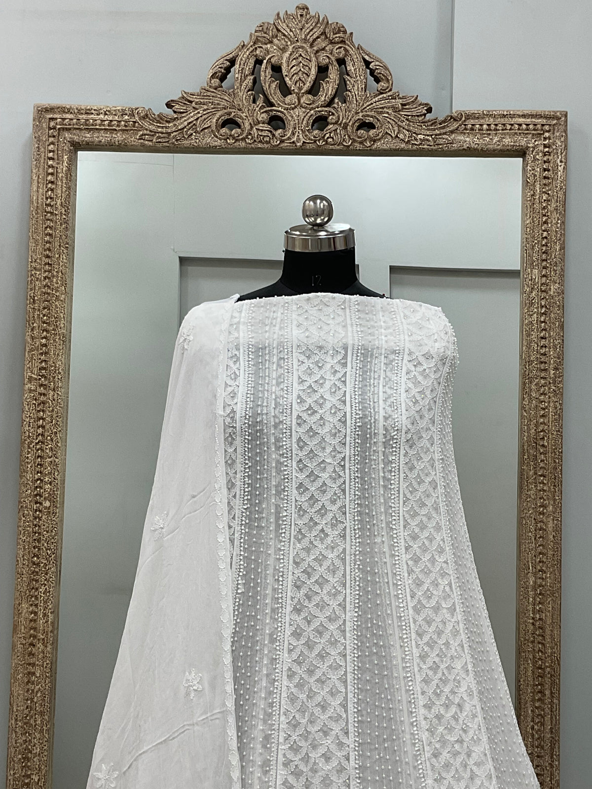 Georgette Anarkali Pearl And Cutdana Work White 05