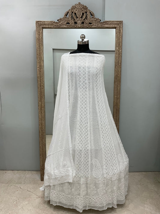 Georgette Anarkali Pearl And Cutdana Work White 07