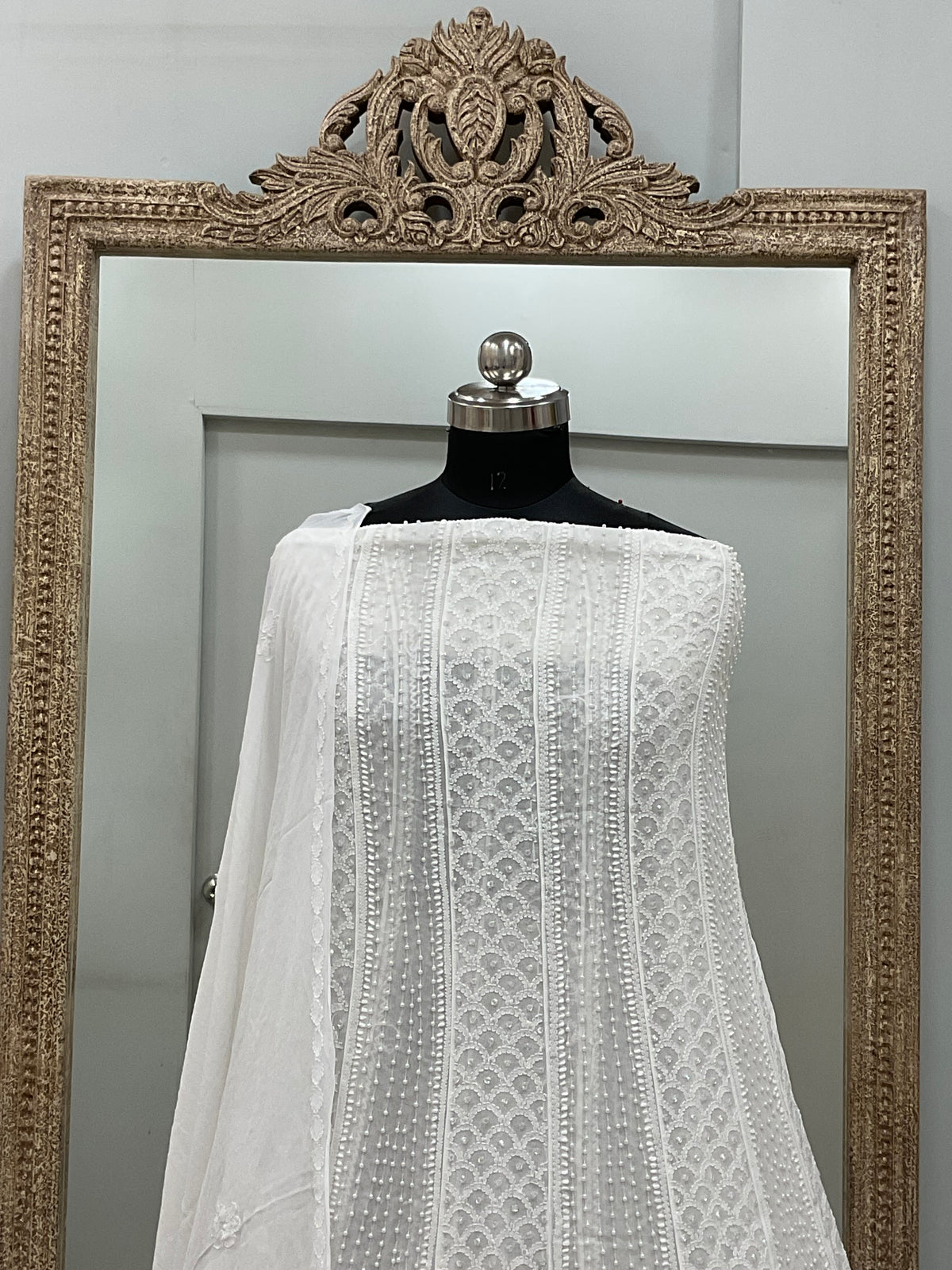 Georgette Anarkali Pearl And Cutdana Work White 07