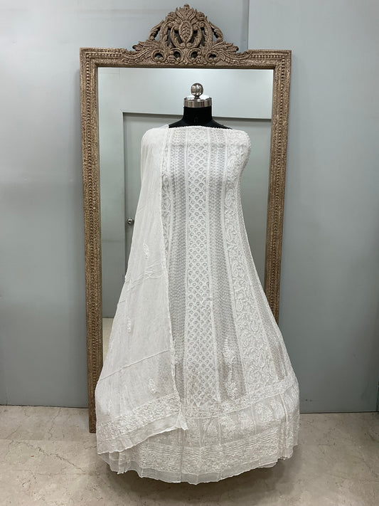 Georgette Anarkali Pearl And Cutdana Work White 08