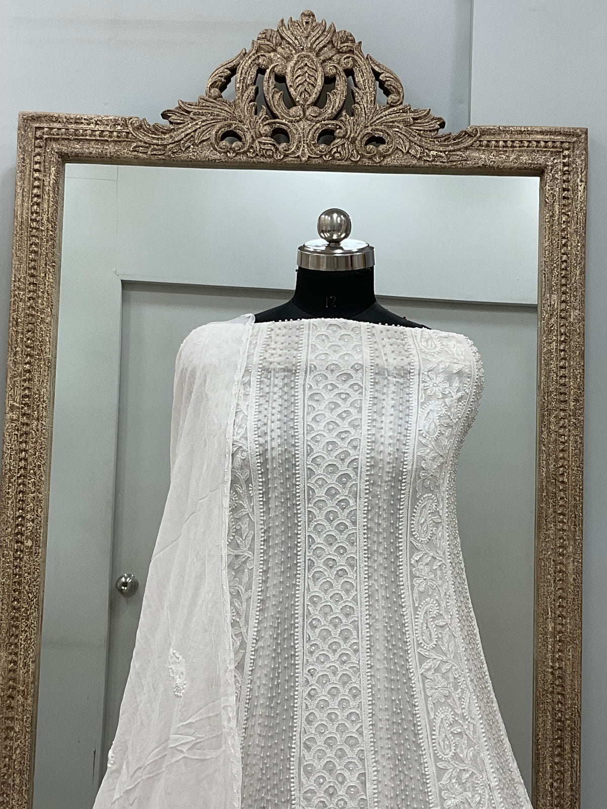 Georgette Anarkali Pearl And Cutdana Work White 08