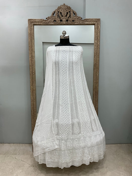 Georgette Anarkali Pearl And Cutdana Work White 09