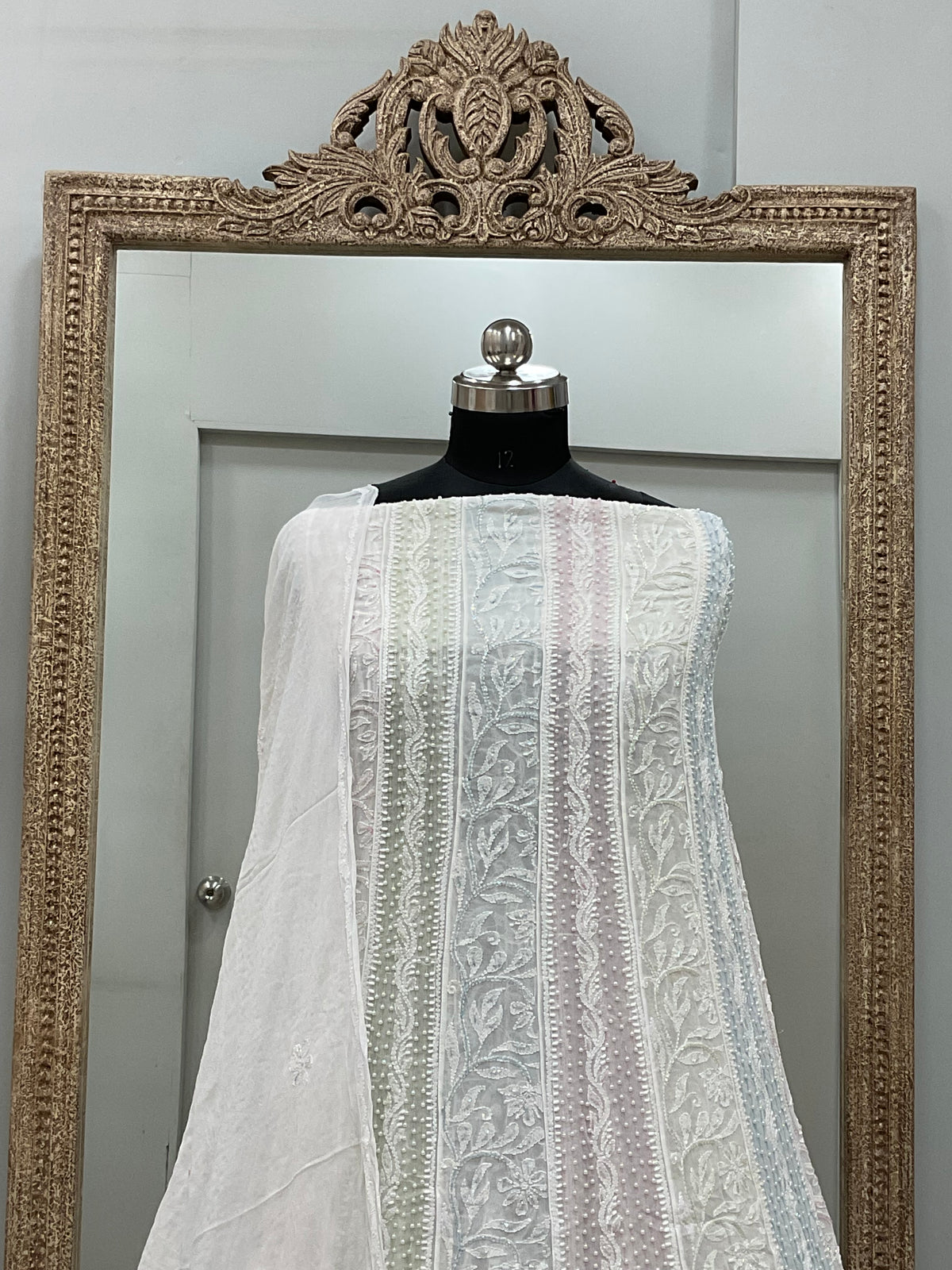Georgette Anarkali Multicoloured Pearl And Cutdana Work White 01