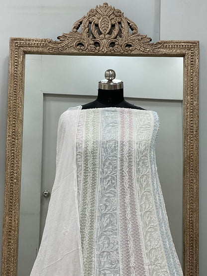 Georgette Anarkali Multicoloured Pearl And Cutdana Work White 01