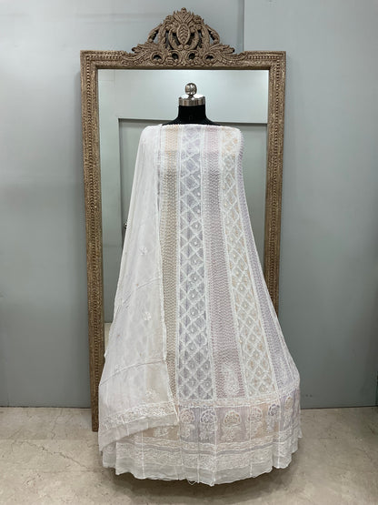 Georgette Anarkali Multicoloured Pearl And Cutdana Work White 02