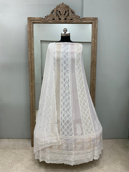 Georgette Anarkali Multicoloured Pearl And Cutdana Work White 02