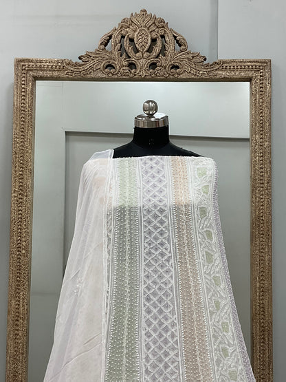 Georgette Anarkali Multicoloured Pearl And Cutdana Work White 03